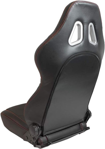 AutoStyle Sport seat 'TN' - Black Synthetic leather + Red stitching - Dual-side reclinable back-rest - incl. slides