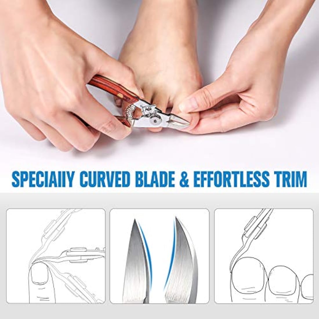FERYES Toenail Clippers, Toenail Scissors, Stainless Steel Nail Cutters, Sharp Curved Nippers for Thick Nails/Toenails, Ingrown Toenails, Safety Cover Included