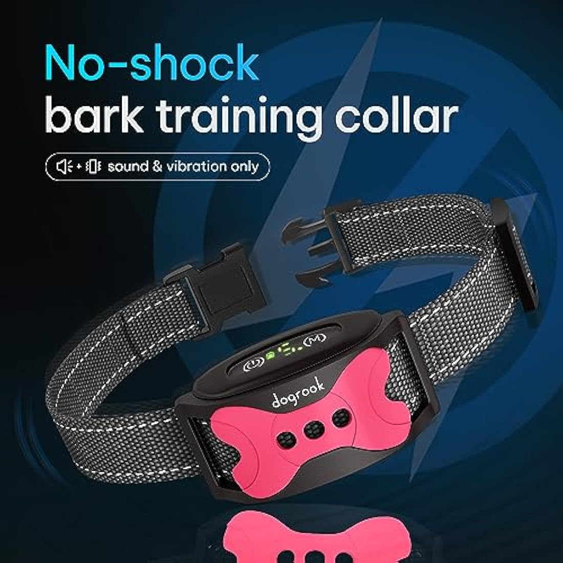 DogRook Anti Bark Collar - Automatic Anti Barking Collar - Vibrating Dog Collar - No Shock - Effective Anti Barking Device 8-110 lbs - Dog Training Collar - Pink