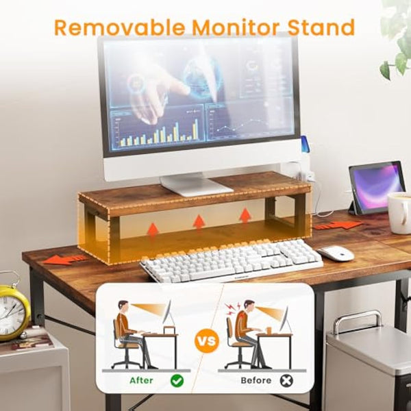 Dripex L Shaped Desk with Filing Drawer & Storage Drawer Compact Corner Desk with Monitor Stand Reversible Computer Desk for Home Office Bedroom Small Space