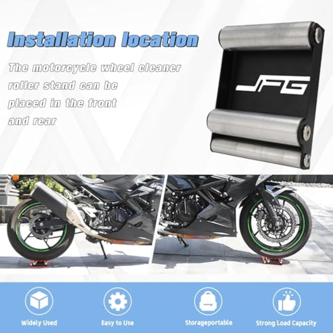 Motorcycle Roller Stand,Wheel Cleaning Roller Stand for Tyre Cleaning & Chain Lubrication-GRoller Medium Bikes < 485 lb & Tyre width <180 mm