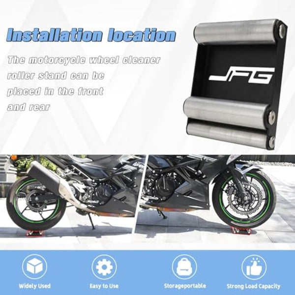 Motorcycle Roller Stand,Wheel Cleaning Roller Stand for Tyre Cleaning & Chain Lubrication-GRoller Medium Bikes < 485 lb & Tyre width <180 mm