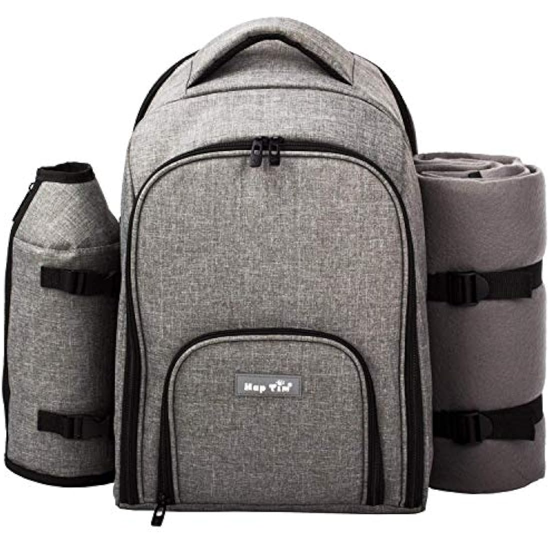 Hap Tim luxury 4 Person Picnic Backpack Picnic Rucksack Bag Hamper with Insulated Cooler Compartment includes Tableware & Fleece Blanket (EU3263-Grey)
