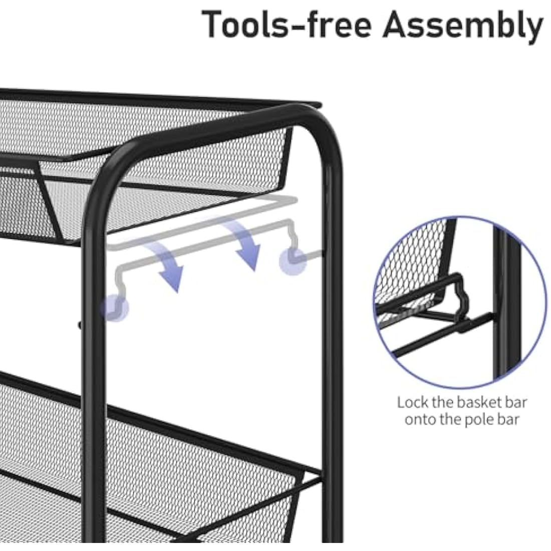 APEXCHASER 3-Tier Rolling Cart,Easy Assemble Mobile Storage Trolley On Wheels,Slide Out Utility Cart Shelving Units Kitchen Bathroom Laundry Room,Black