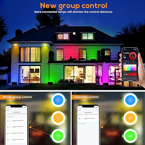 ALUSSO 4 Pack LED Ceiling Light,6W RGB WiFi Recessed Downlights Dimmable, IP44 Spotlights 3000K-6500K,APP Control for Bedroom,Kitchen,Living Room