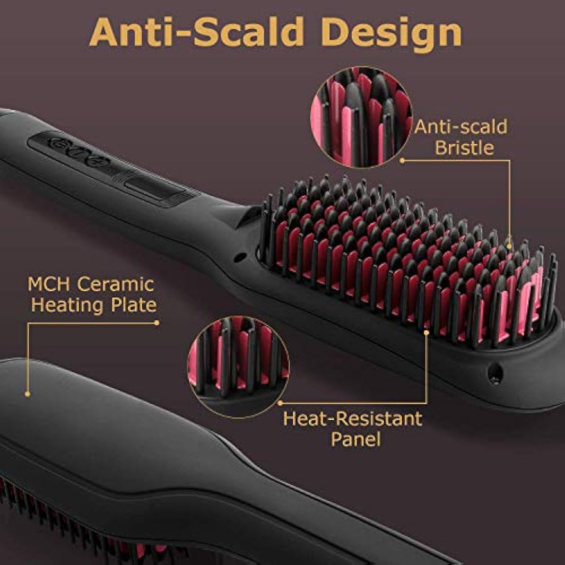 Hair Straighteners Brush for Women, 30s Quick Heating Hair Straightening Brushes Gifts to Her Heated Hair Straighener Comb for Self Styling 250°F-450°F Anti Scald