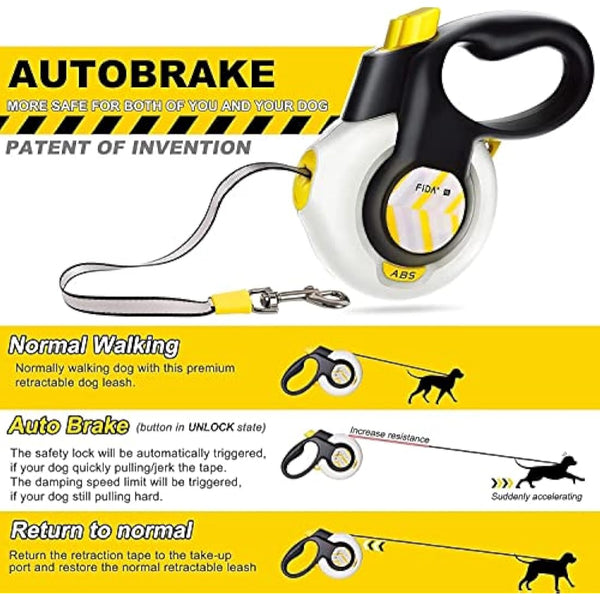 FIDA AutoBrake Retractable Dog Lead, Anti Pull Patented Design for Dog Pulling, 5m Heavy Duty Extendable Dog Lead for Large Dogs, X-Large Size