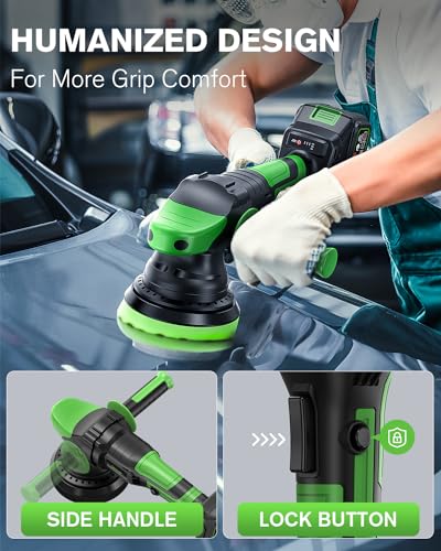 Ginour Cordless Car Polisher for Car Detailing, 900W Brushless Dual Action Car Polisher with 2*21V 3.0Ah Batteries, Variable Speeds 2000-4000OPM, Car Buffer Polisher Machine with Side Handle, 5in disc