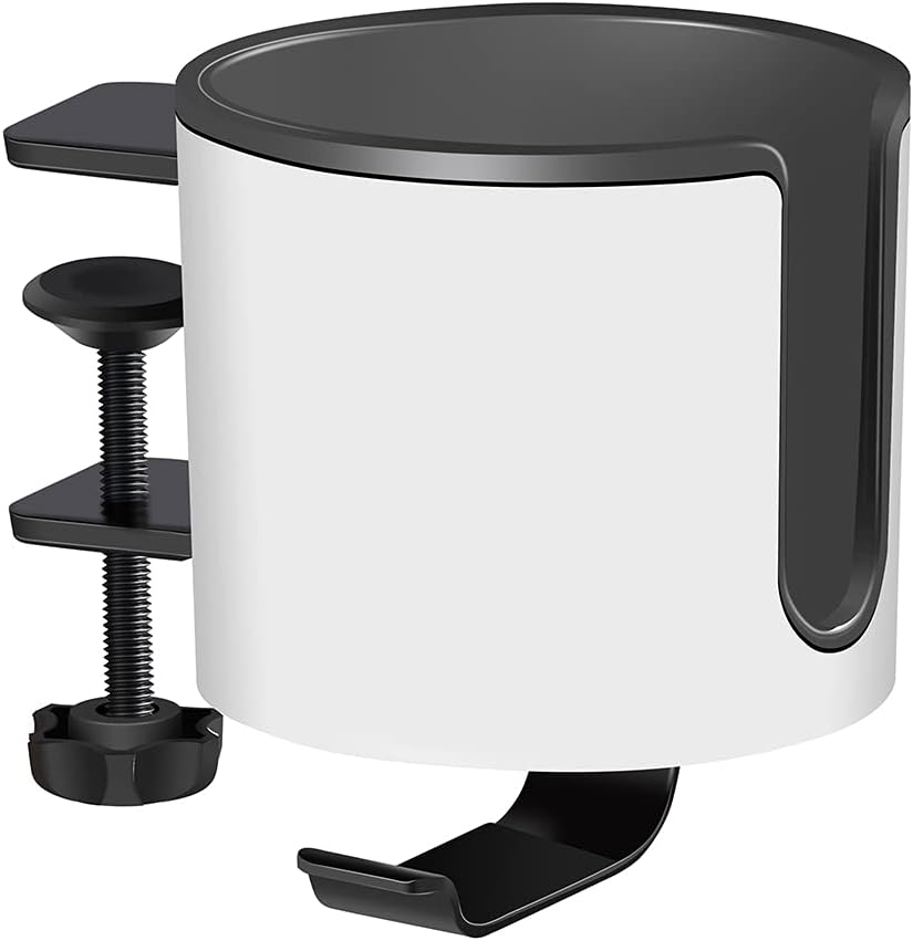 GUNKING Luxury 2-in-1 Anti-Spill Cup Holder with Under Desk Headphone Hanger (White)