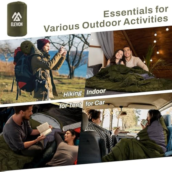 Elevon Sleeping Bag for Adults Teens Kids Cold Warm Weather, Portable Waterproof & Lightweight, Compact with Compression Sack, for 3-4 Seasons Camping, Backpacking, Hiking, Travel, Indoors Outdoors