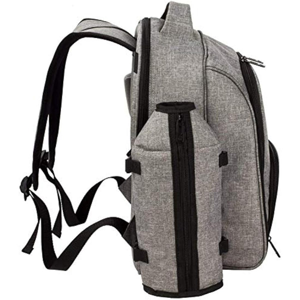 Hap Tim luxury 4 Person Picnic Backpack Picnic Rucksack Bag Hamper with Insulated Cooler Compartment includes Tableware & Fleece Blanket (EU3263-Grey)