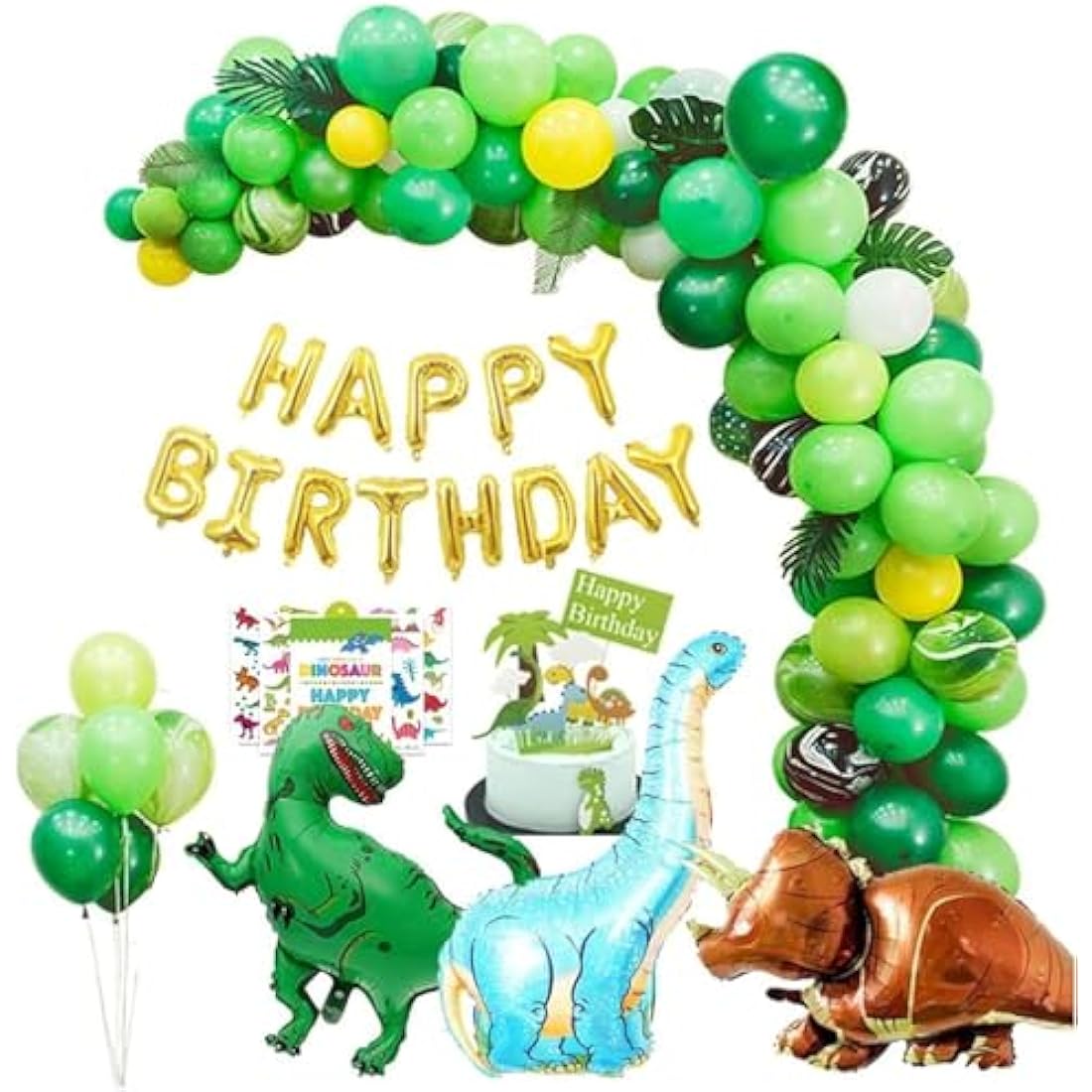 Dinosaur Birthday Decorations - 214 Pcs Banner, Garland & Arch Kit, Dino Party Supplies, Balloons
