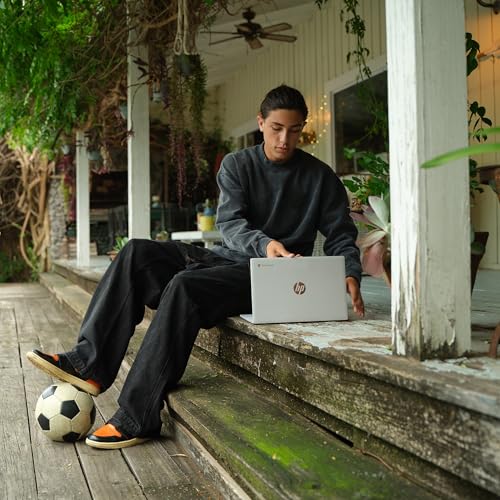 HP Chromebook 14" | Intel Processor N100 Processor| 4 GB RAM | 128 GB Flash Storage | Intel UHD Graphics | HD Display | Up to 12hrs battery | Chrome OS | Dual Speakers | Glacier Silver | 14a-nf0002sa