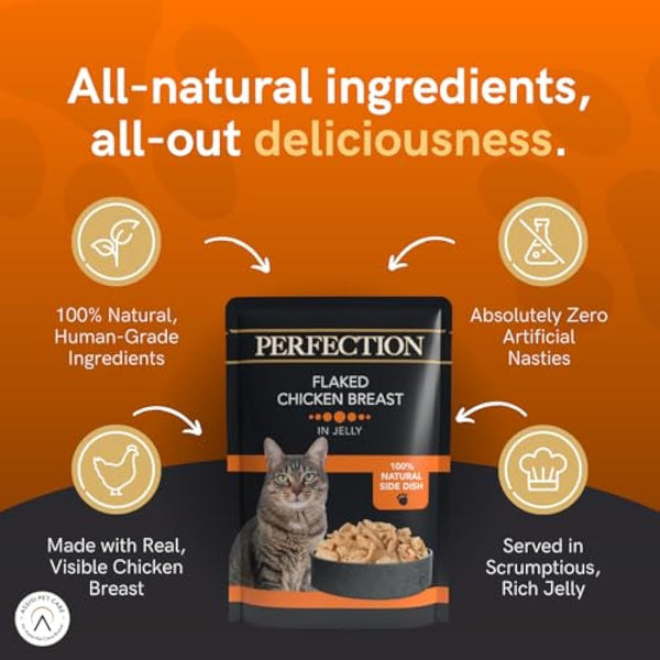 HiLife Perfection Adult Wet Cat Food, Flaked Chicken Breast in Jelly, Grain Free & Made With 100% Natural Ingredients (18 Pouches x 70g)
