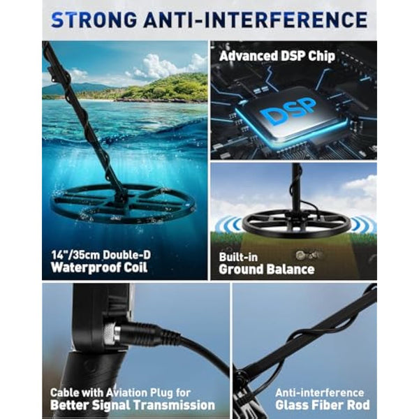 Hazlewolke Metal Detector for Adults, 13 inch Detection Depth, 14'' Waterproof & Wider Scanning Range DD Search Coil, Strong Anti-Interference, Professional Metal Detectors Kit with Pinpoint Mode