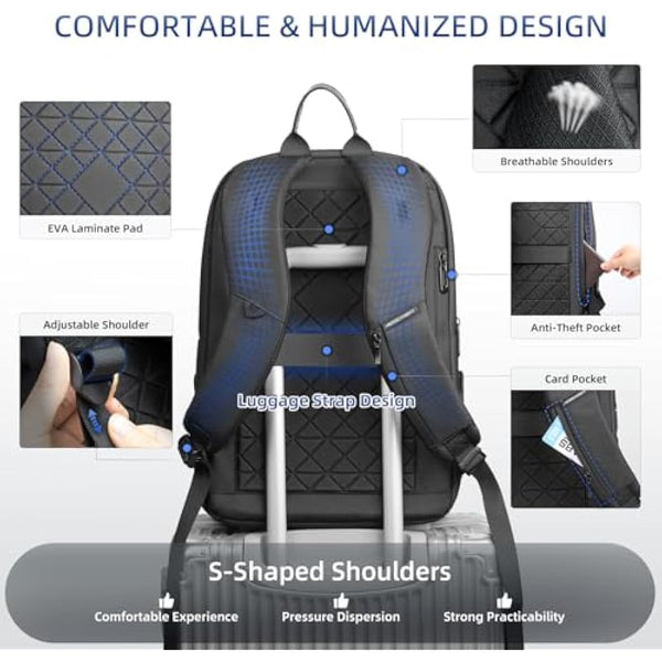 HEROIC KNIGHT Travel Laptop Backpack, Water-Resistant 15.6 Inch Business Laptop Rucksack Bag with USB Charging Port, Anti-Theft Carry on Backpack, High-Tech Casual Daypack for Work Office College