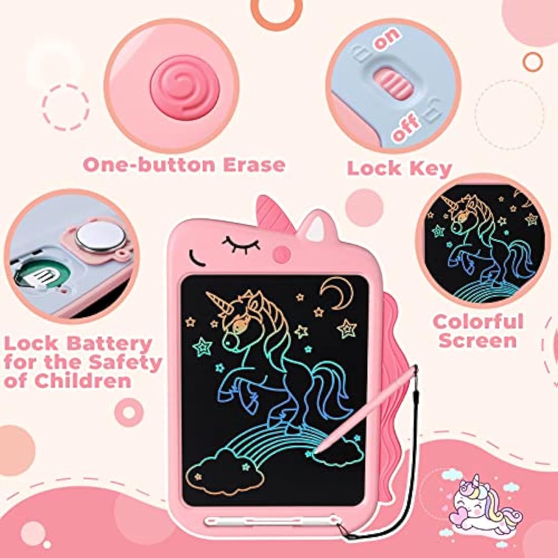 NOBES Toys for 3 4 5 6 7 8 Years Old Girls Boys Gifts, Portable Educational Unicorn Toys for Toddler, 10-inch LCD Writing Tablet Drawing Pad for Kids, Toddler Doodle Toy, Holiday Birthday Gifts (Pink)