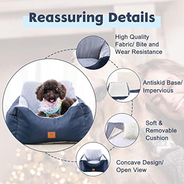 2 in 1 Dog Car Seat Washable and Stain Resistant Pet Booster Seat for Small and Medium Dogs Cats Super Soft PP Cotton Travel Safety Pet Car Seat with Storage Bag and Harness Strap