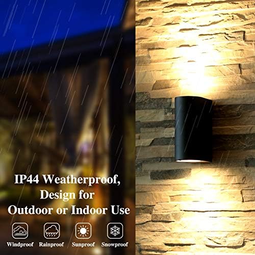 HLFVLITE 2-Pack Outdoor Wall Lights Aluminum Up/Down Outside Wall Lamp Exterior Wall Sconce, IP44 Waterproof Black Garden Lights for Patio, Terrace, Garden, Hallway, Balcony, Porch, Post, Pathway