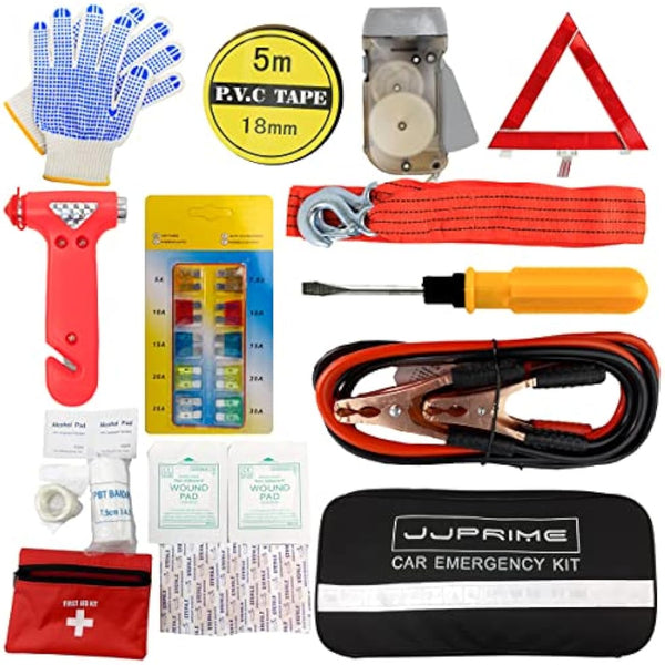 JJOnlineStore 12-in-1 Car Driving Safety Emergency Kit EU Vehicle Repair Essentials Travel Tool Storage Case, Warning Triangle, First Aid Kit - European Driving Kit, 12 Pcs (Black)