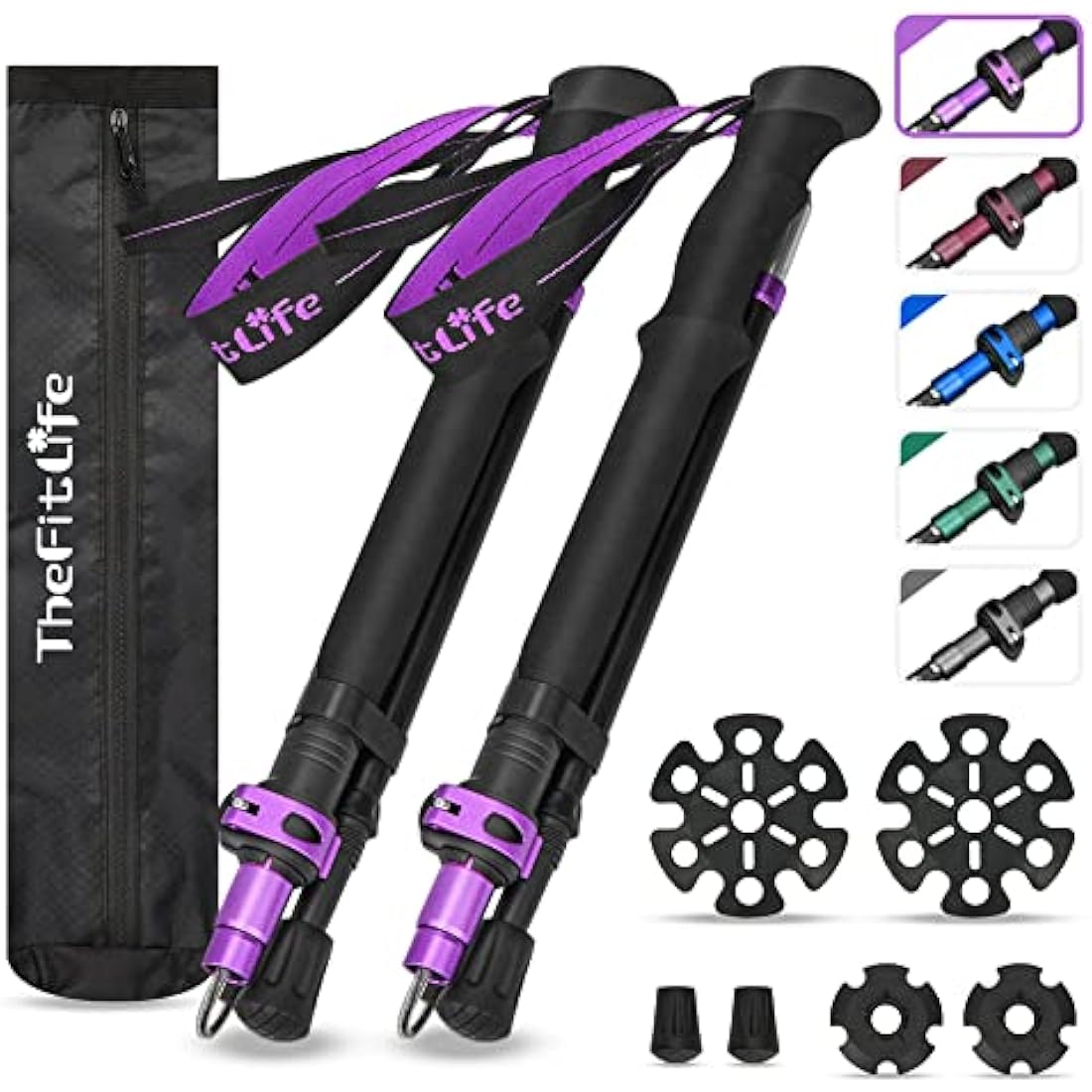 TheFitLife Collapsible Trekking Poles for Hiking – Lightweight Folding Walking Sticks for Men and Women with Extra-Long Foam Handle and Metal Flip Lock