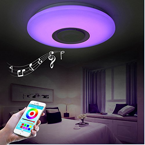 Horevo 24W Rainbow LED Ceiling Light with Remote Control, Music Bluetooth Speaker, APP Control, 40cm 2000LM Warm/Cold White, Modern RGB Dimmable