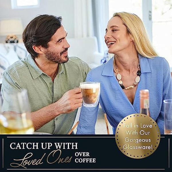 ELIXIR GLASSWARE Large Double Wall Coffee Mugs 16 oz (473 ml)- Double Wall Glass Set of 2 - Insulated Coffee Mugs with Handle (16 oz)