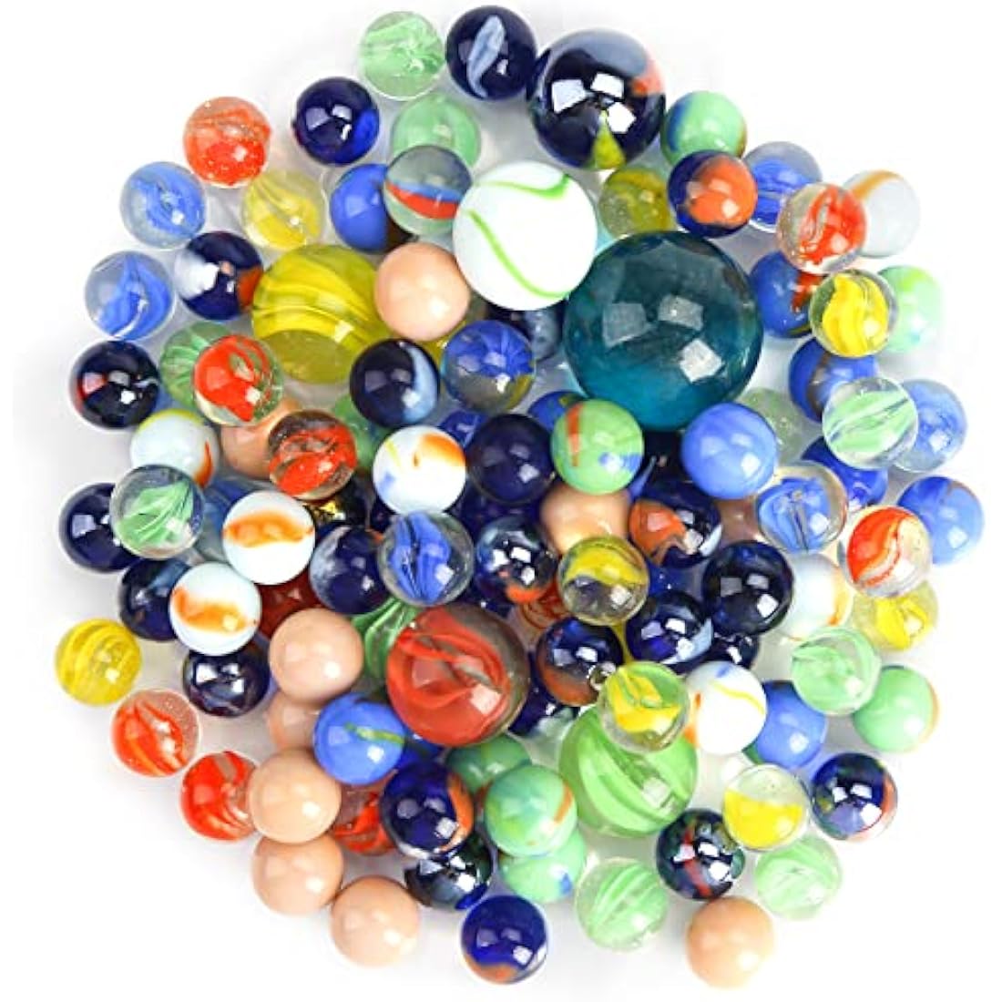 HAKACC 66 PCS Glass Marbles, 3 Sizes Assorted Colors, Variety of Patterns for Kids Marble Games & DIY Home Decor