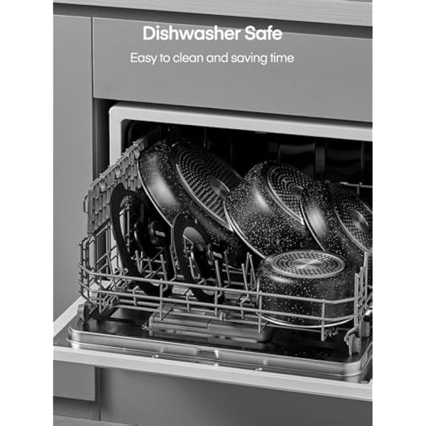 FOHERE Pots and Pans Set Nonstick, 8 Piece, with 2 Detachable Handles and 2 Lids, Induction Kitchen Cookware Set for All Stoves, Oven Safe, Saucepan and Frying Pan, RV Cookware, Aluminum