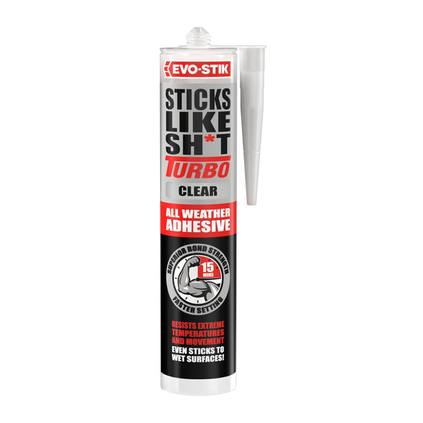 EVO-STIK Sticks Like Sh*t Turbo Adhesive, All Weather, Fast Setting, Extreme Temperature & Movement Resistant, White, 290ml