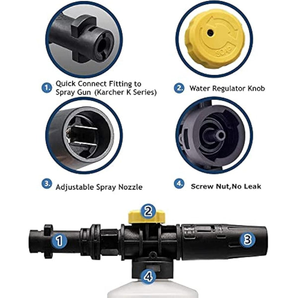 High Pressure Jet Bottle Snow Foam Lance Cannon Washer for Karcher K2 K3 K4 K5 K6 K7 Soap Generator Car Foamer Gun Adjustable Sprayer Nozzle 750ML