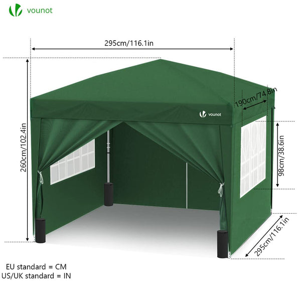VOUNOT 3m x 3m Pop Up Gazebo with Sides & 4 Weight Bags & Carry Bag, Marquee Garden Party Tent Outdoor, Grey