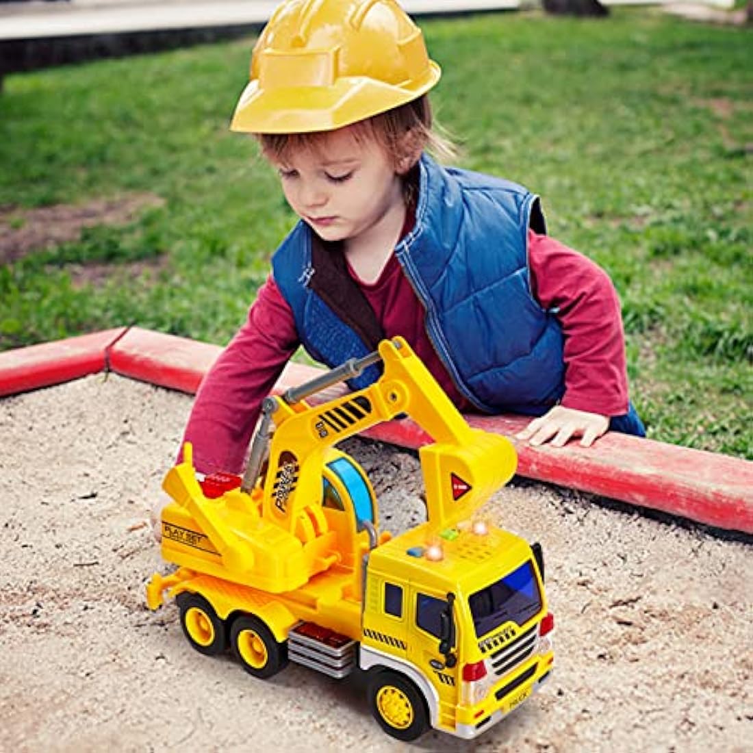 HERSITY Kids Toy Digger, Truck Lorry Toys Construction Vehicles with Lights and Sounds Cars Educational Toys Gifts for Children 3 4 5 6 Years Old Boys and Girls