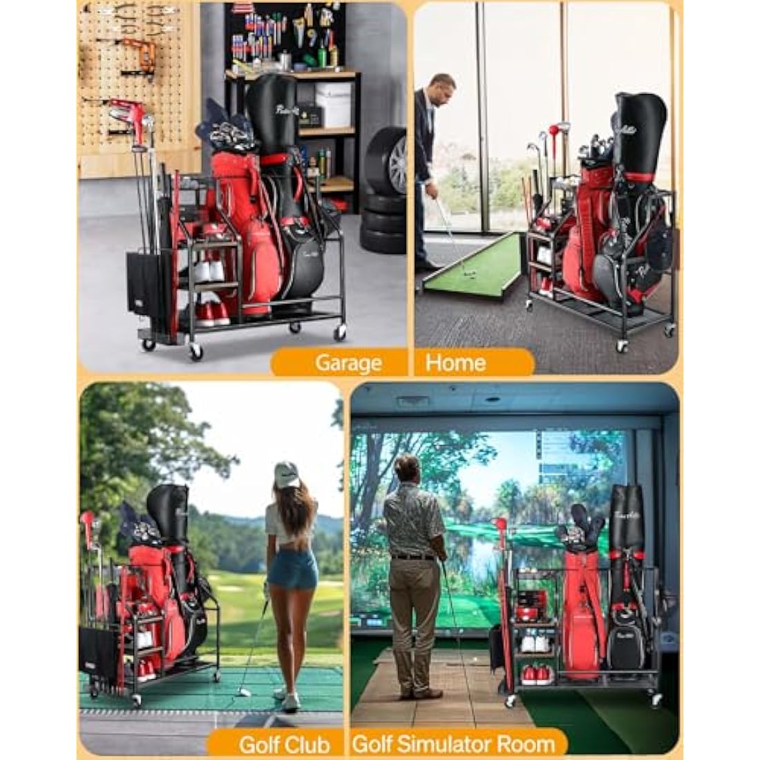 EXTCCT Golf Bags Storage Organizer- Golf Bag Stand for Golf Equipment Accessories, Golf Bag Storage Rack with Wheels, Golf Club, Golf Gear Organisers