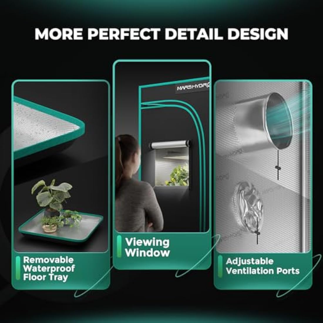 MARS HYDRO 3x3 Grow Tent, 36"x36"x71" Reflective MylarGrow Tents with Removable Floor Tray View Window for Indoor Plant Growing Room