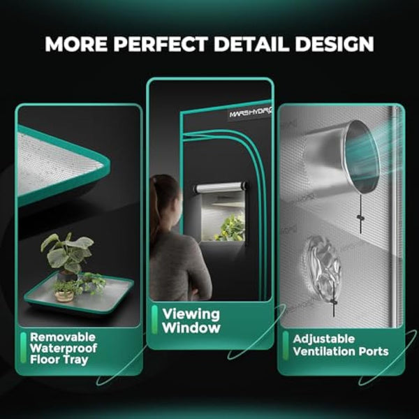 MARS HYDRO 3x3 Grow Tent, 36"x36"x71" Reflective MylarGrow Tents with Removable Floor Tray View Window for Indoor Plant Growing Room