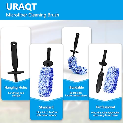 URAQT Car Wheel Brush, No Metal Wheel and Rim Detailing Brush, Car Wheel Cleaning Brush, Soft Dense Alloy Wheel Brush, Suitable for Wheels and Rims of Cars/Motorcycles/Bicycles (Black)
