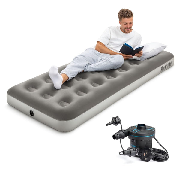 Bestway Premium Camping Double Airbed with Handheld Electric Pump, Double Flocked Inflatable Bed Portable, Air Mattress, Outdoor Camping Bed