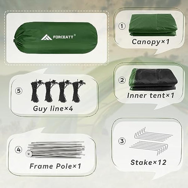 Forceatt Tent, 2-4 Man Tent for Camping, Easy Setup Lightweight Two Doors PU3000mm Waterproof Dome Tent, Windproof Instant Outdoor Tent Suitable for Traveling, Beach, Camping, Hiking, Mountaineering