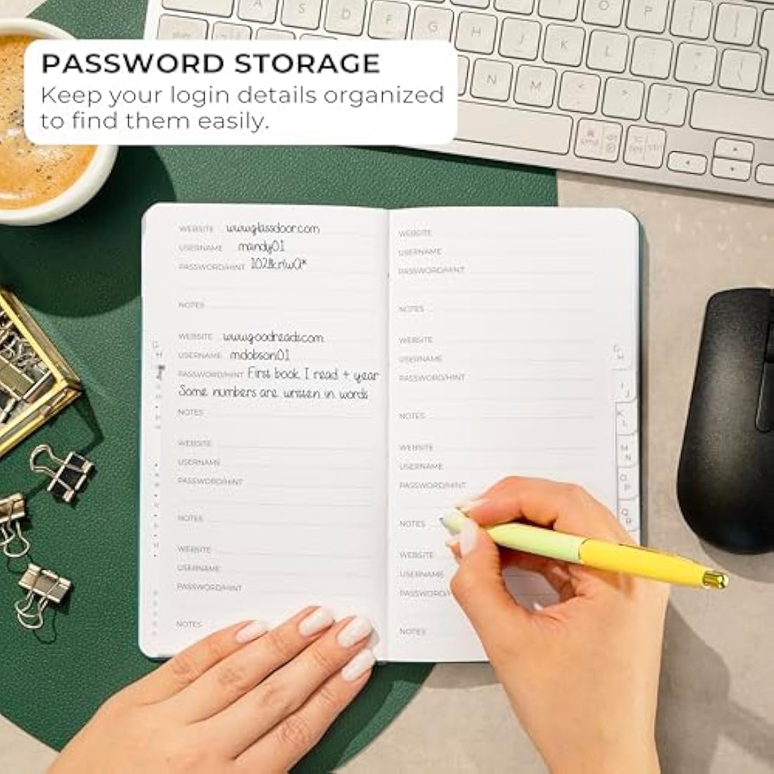 Clever Fox Password Book 2nd Edition – Hardcover Password Keeper with Laminated Alphabetical Tabs – Internet Address Notebook & Login Details Organizer Journal – 10.4x19.3cm (Dark Teal)