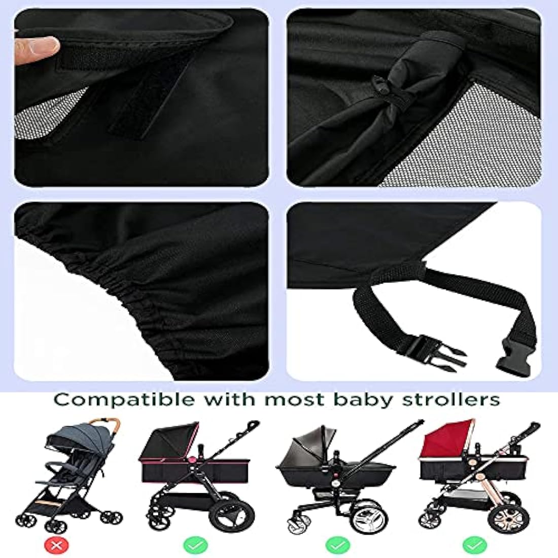 Universal Buggy Pram Sunshade, Hantoc Pram Baby Sun Shade Sun Cover with Viewing Window for Strollers Pushchairs UV Protection Water Resistant Black