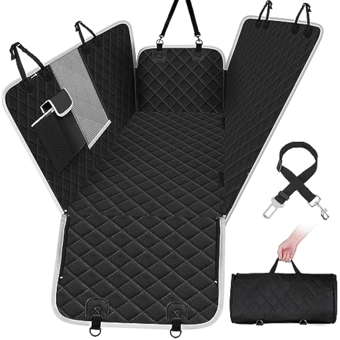 pecute Dog Car Seat Cover, Car Seat Cover for Dogs with Viewing Window/Side Flaps/Storage Bags, Dog Hammock Scratch Proof Nonslip Back Seat Protector for Cars Trucks SUV(146x136cm)