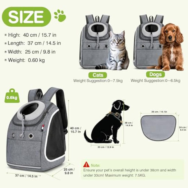 ALLSOPETS Dog Backpack Portable Cat Carrier Bag Travel Pet Backpack for Small Dog Cats Breathable Dog Rucksack Pet Carrying Bag for Travel Hiking Camping Outdoor (Dark Gray)
