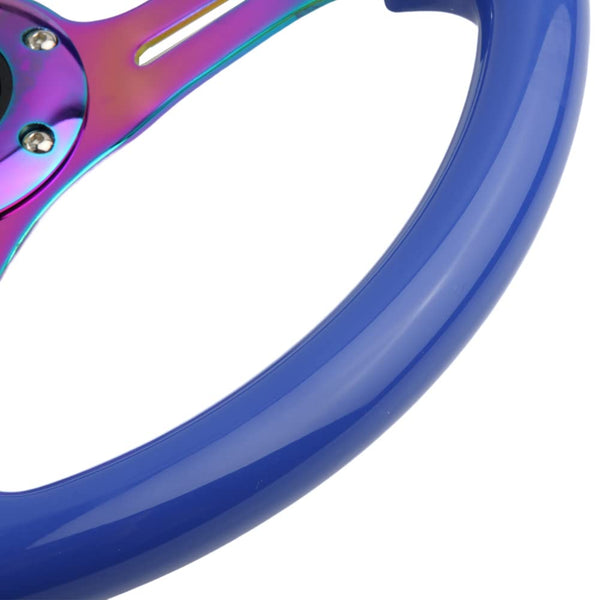 350mm Green Racing Steering Wheel Neo Chrome Spoke Universal 6 Bolts 45mm Deep Dish Classic ABS Wood Steering Wheel with Horn Button