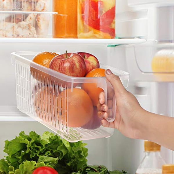 Kurtzy 4 Pack Kitchen Fridge & Cupboard Storage Containers with Handles - 32cm/12.6 Inches Overall Length - Clear Plastic Refrigerator Tubs for Bathroom, Pantry, Drawer, Freezer and Home