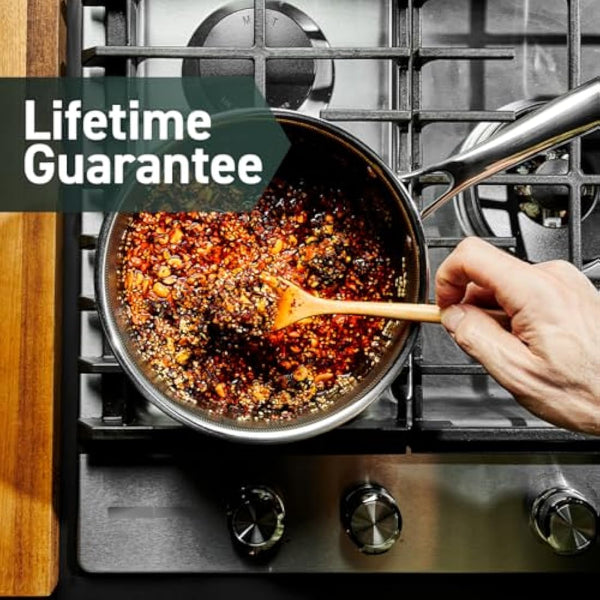 HexClad Hybrid Nonstick 3-Litre Saucepan with Tempered Glass Lid, Stay-Cool Handle, Dishwasher-Friendly, Oven-Safe Up to 480°C, Induction Ready, Compatible with All Cooktops