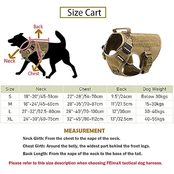 FEimaX Tactical Dog Harness for Military Patrol Working Dog No Pull Molle Vest Large Dogs Service Harness with Handle and Front Clip for Hunting Training Hiking (Brown, S)