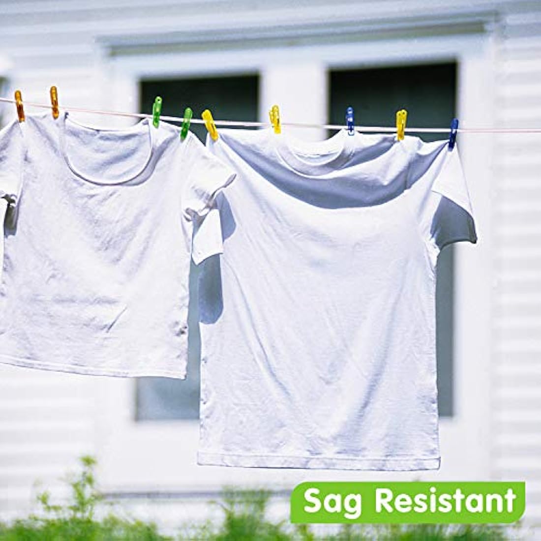 GZBtech 30m/100ft Clothes line for Outside Drying,Heavy Duty Extra Strong Washing Lines Rope with Steel Core & White PVC Cover, Rust-proof and Waterproof Laundry Line Outdoor Garden-Transparent