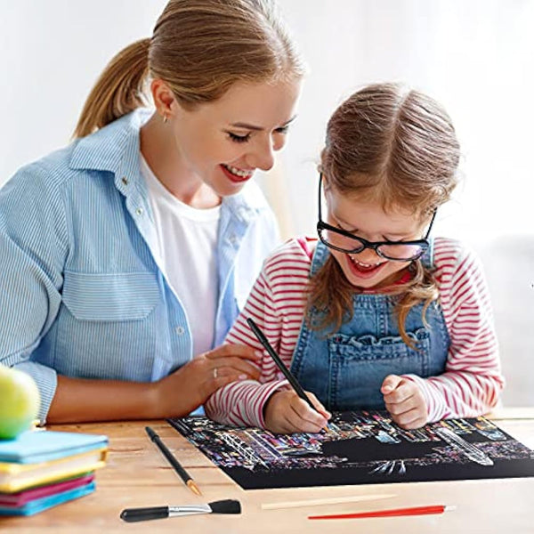 19 Pieces Scratch Painting Art Tools, Black Scratch Drawing Pen with Wooden Stylus Sticks, Small Scraper, Brush, Tool Bag, Scratch Drawing Tool for Kids Adult Painting Paper