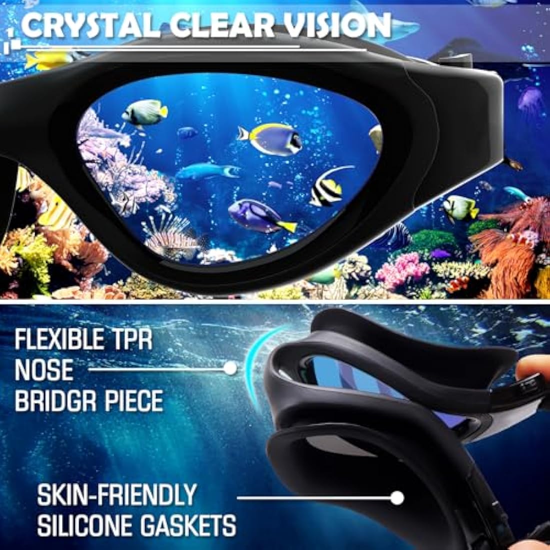 Adult Swimming Goggles,Polarized Open Water Goggles Swimming Anti Fog UV Protection No Leakage Clear Vision Easy to Adjust for Adults Men Women Teenagers